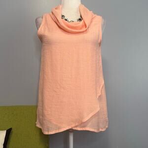 Gaya Orange Silk Cotton Cowl Neck Sleeveless Draped Top XS